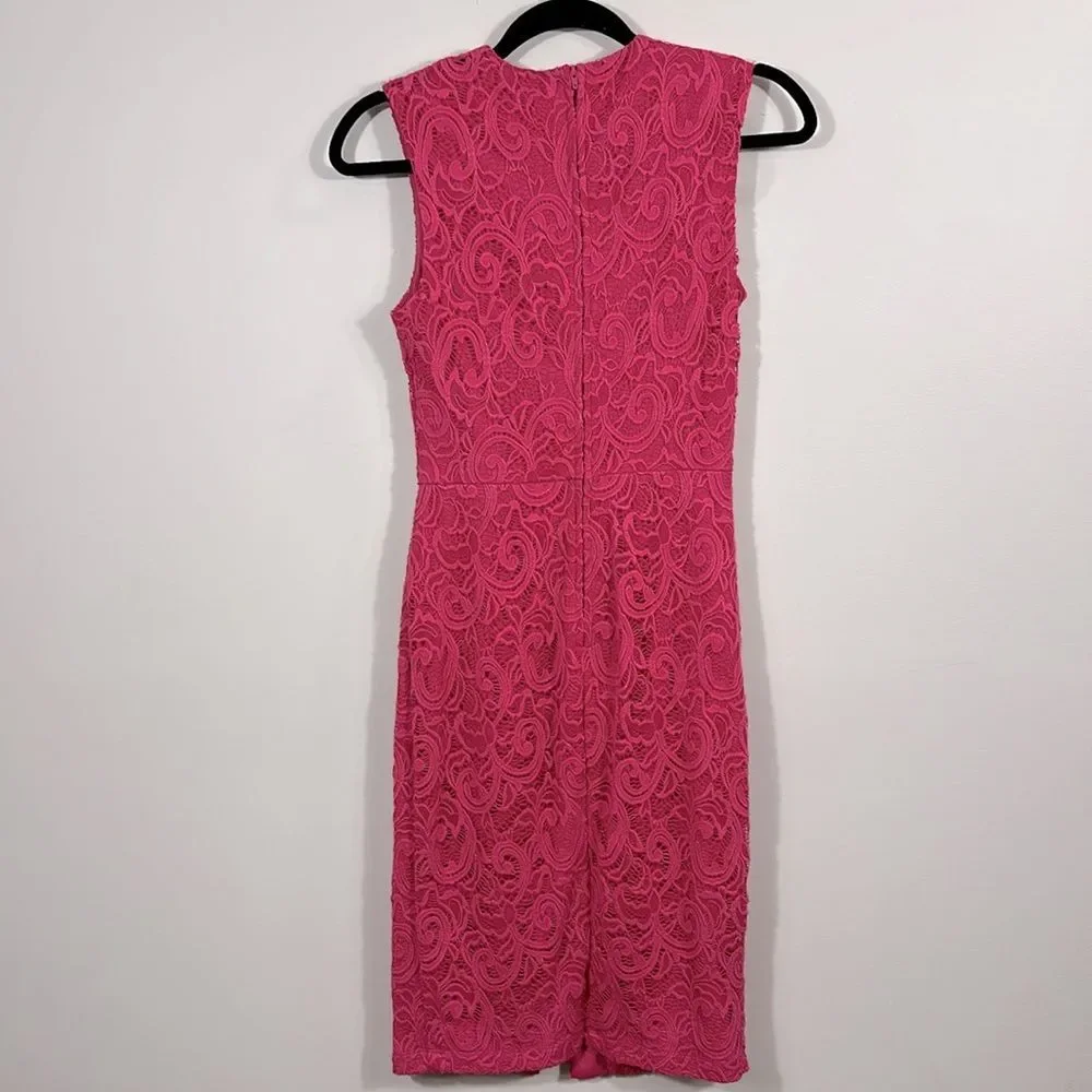 Bisou Bisou Michele Bohbot Pink Lace Overlay Eyelet Lined Sleeveless Dress 4